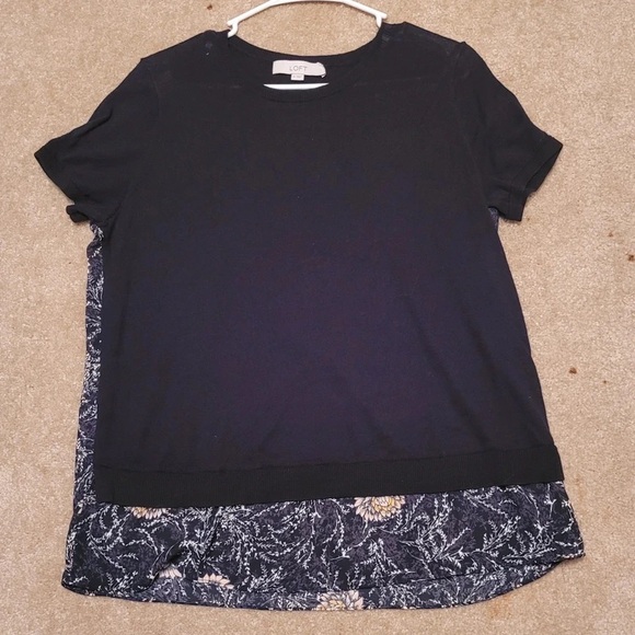 LOFT Tops - LOFT Black Layered Short-Sleeve Top with Printed Hem